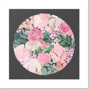 Pink Floral Circle Watercolour Posters and Art